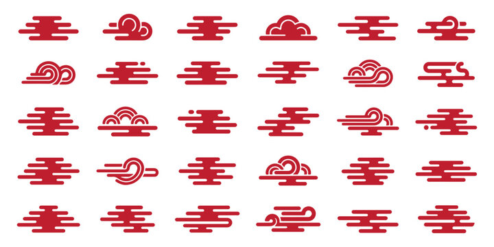 Clouds Chinese and japanese style collection. Ornament oriental elements for asian or asean style cloud new year card or mid autumn festival. Set of cartoon cloud flat design. Vector Illustration.