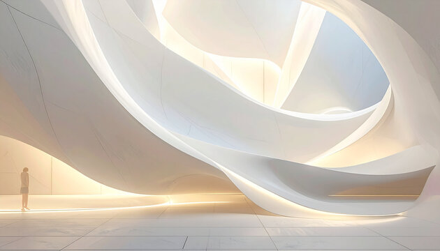 Abstract white sculpture and figure
