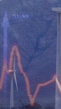 Vertical video: Orange graph starting left sweeping past right tower peaking falling showing market