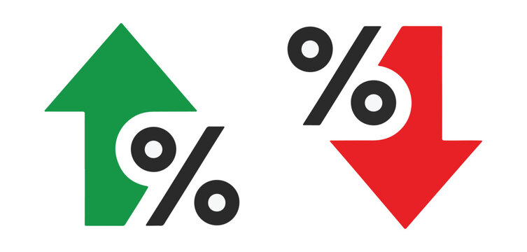 Upward Green Arrow With Percentage Sign Downward Red Arrow With Percentage Sign
