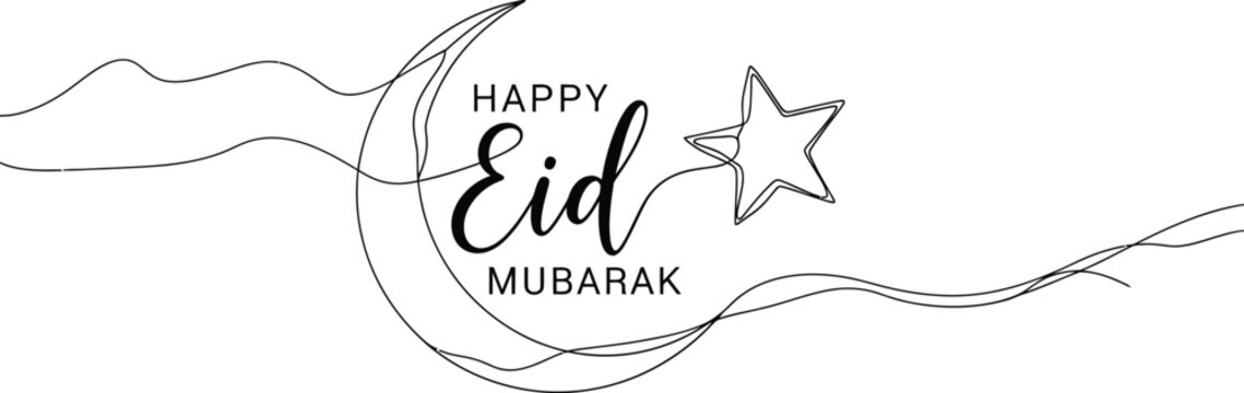 Happy eid mubarak sketch a festive greeting with crescent moon and star