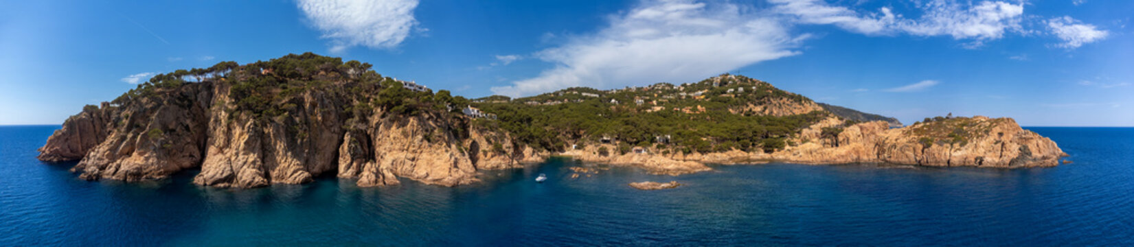 Mediterranean Paradise: Aerial panorama of Aigua Xelida bay near Tamariu, Costa Brava, Spain
