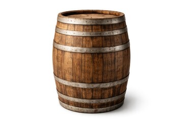 Fototapeta premium wooden barrel standing against a clean white backdrop