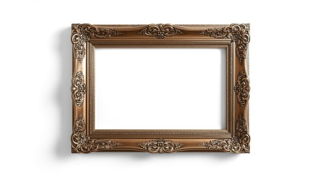 Wide bronze photo frame with vintage carved design set against white backdrop
