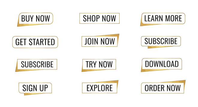 Collection of Gold Bordered Call to Action Buttons for Websites and Apps