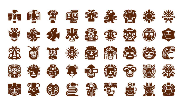 Collection of ancient andean and pre columbian glyphs and symbols