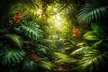 Obraz premium Editorial header background with vibrant jungle foliage texture