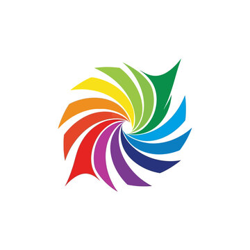 Vibrant rainbow spiral graphic design element.