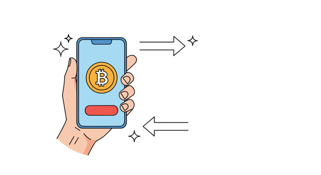 Person holds a smartphone with a bitcoin symbol on the screen to represent mobile cryptocurrency trading and digital finance transactions.