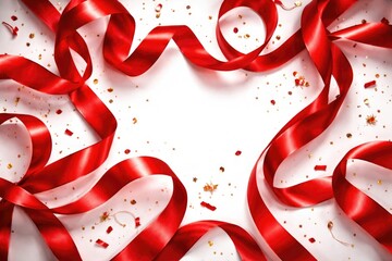 Obraz premium Artistic display of vibrant red ribbons elegantly set against a pure white background expressing festivity