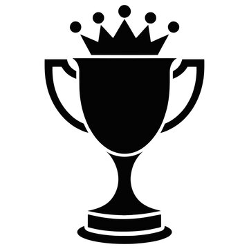 A sleek black vector illustration graphic of a majestic trophy cup crowned with five prominent circular points, symbolizing ultimate victory, premium achievement, and prestigious success