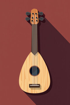 Vintage &Ccedil;ifteli: A Retro Albanian Folk Instrument Illustration