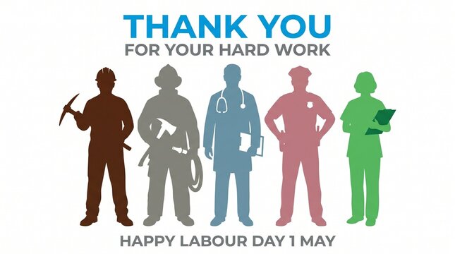 Labour day celebration silhouettes of workers in various professions on white background