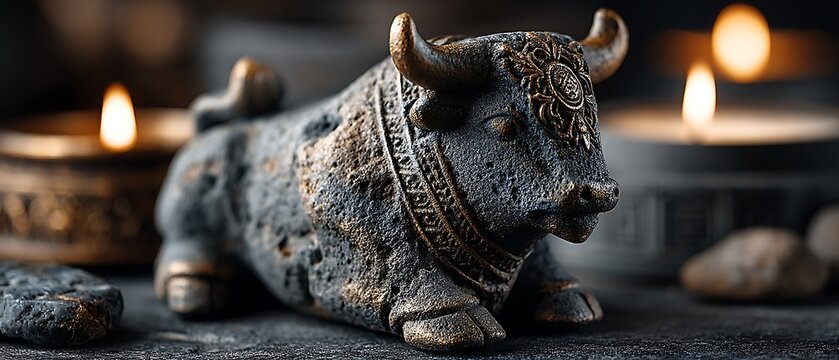 Mesopotamian basalt stone carved bull figurine high resolution picture
