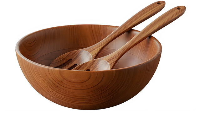 Wooden bowl with two spoons resting inside it Transparent Background, png.