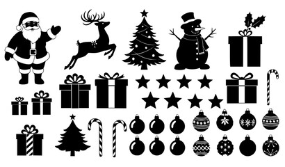 Christmas silhouette design elements vector set Santa reindeer tree icons © Najmul