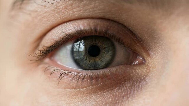 Extreme Close Up Of A Human Eye With Cinematic Light. Close Range And Light Source Help Anchor The Visual Framing