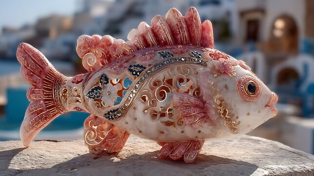 Rare Coral Stone Fish Handcrafted Sculpture high resolution picture