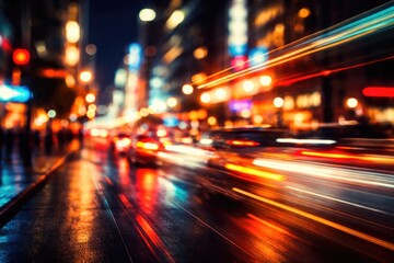 Obraz premium Dynamic blurred lights flashing in an urban setting