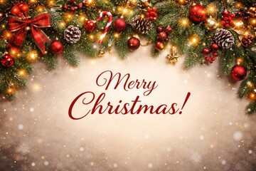 Obraz premium Christmas themed banner showcasing fir branch decorations and headline with ample copy space