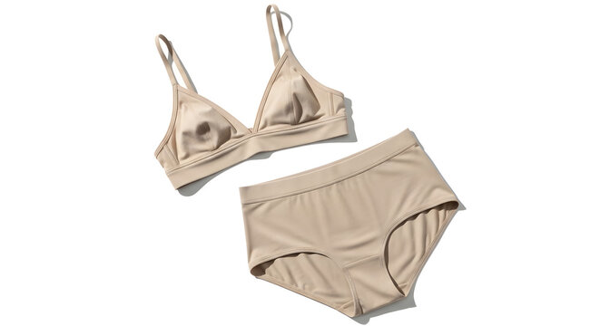 Stylish women's comfortable beige bralette and matching briefs set, offering a smooth, seamless silhouette for everyday wear and versatile layering