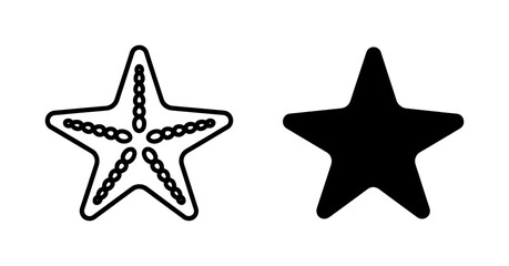 Obraz premium Starfish outline and solid black silhouette icons