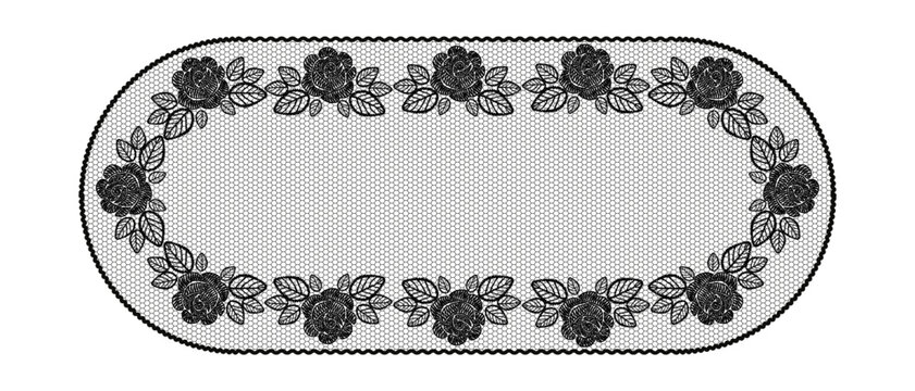 Vector illustration of an oval lace frame. Elegant decorative doily with delicate vintage details. Classic template for wedding cards and invitations. Decorative retro designs for greeting cards.