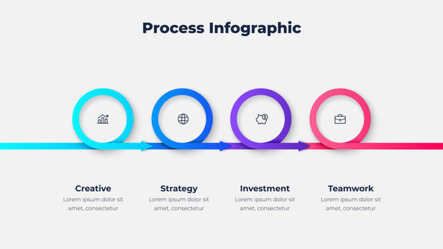 Four step circular process infographic with arrow timeline