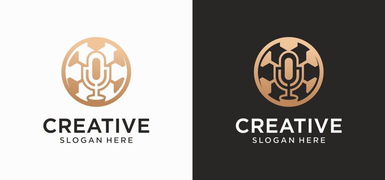 Modern Football Podcast Logo with Microphone and Ball Concept