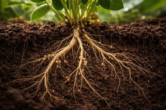 Soybean roots actively exploring underground soil interactions for development