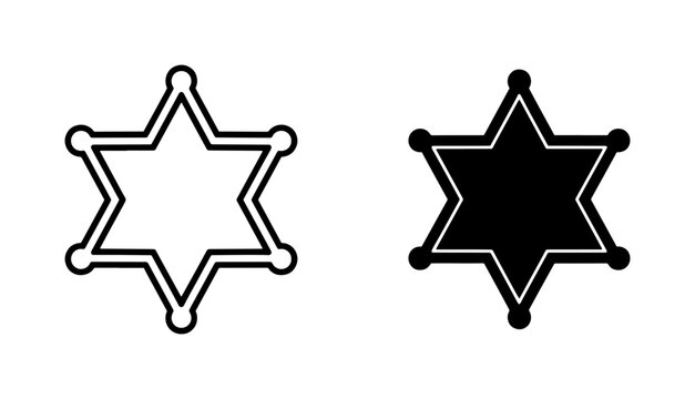 Sheriff Star Badge Outline and Solid Black Icon Set