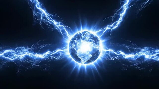 Electrifying globe with lightning and energy emanating from its surface
