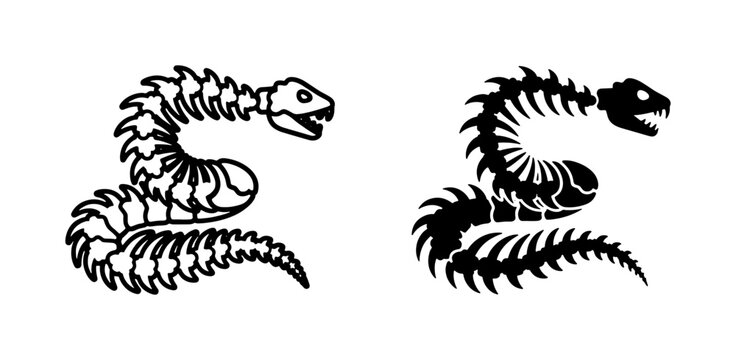 Snake Skeleton Silhouette and Outline Vector Illustration
