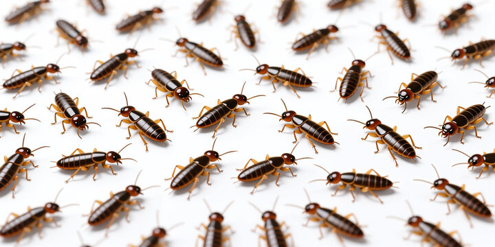 A repeating pattern of multiple brown and yellow cockroaches with long antennae on a white background.