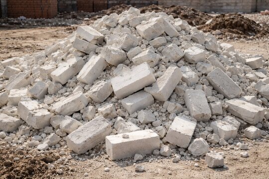 White AAC brick block rubble piled from recent building work
