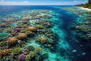 Obraz premium Scenic aerial shot of a pristine coral reef ecosystem