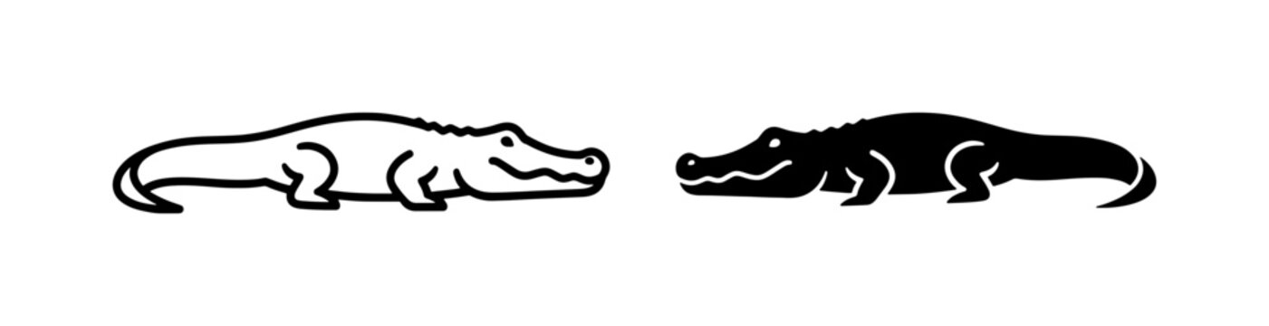 Minimalist Crocodile Outline and Silhouette Icon Set