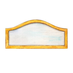A decorative gold frame in the style of a circus or theater marquee, featuring space for text. This hand-painted watercolor illustration is perfect for decorating children's parties and event posters. © Tana Svoboda