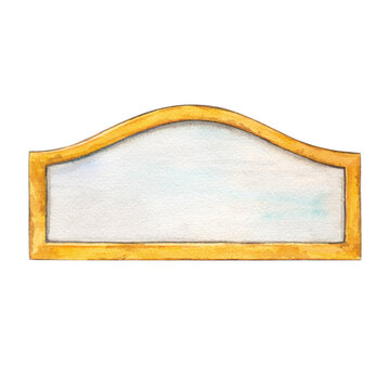 A decorative gold frame in the style of a circus or theater marquee, featuring space for text. This hand-painted watercolor illustration is perfect for decorating children's parties and event posters.