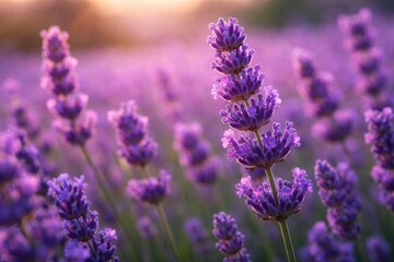 Fototapeta premium Close up portrait of vibrant lavender buds in a flourishing field