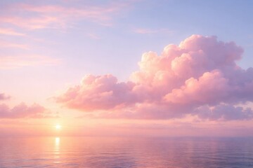 Fototapeta premium Light pink clouds floating softly over a calm morning horizon