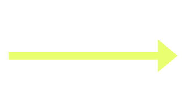 Bright yellow arrow pointing to the right on a white background with direction isolated navigation strategy objective progress continue opportunity information communication destination