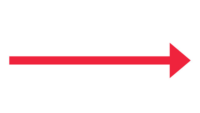 Red arrow pointing to the right on a white background with direction isolated navigation strategy objective progress continue opportunity information communication destination