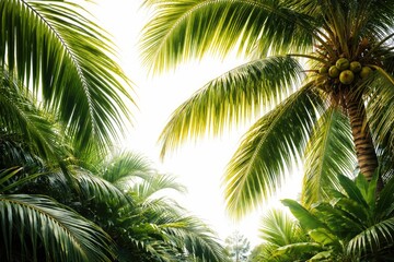Fototapeta premium Tropical foliage featuring coconut palm fronds against a clean white backdrop