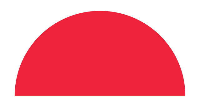 Red semicircle on white background with half circle round shape solid color one color semicircle geometric abstract isolated background geometry illustration minimalist contrast