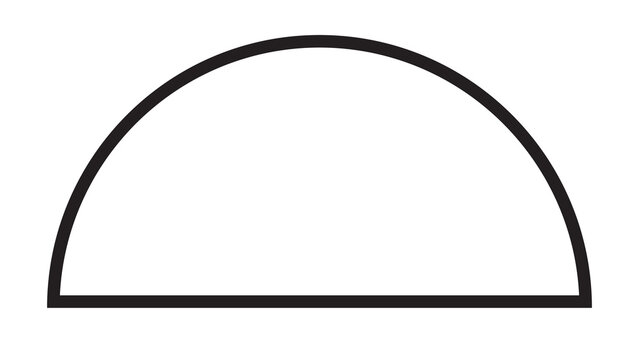 Black outline of a semicircle on white background with half circle round shape circle segment curve outline line art two dimensional outline drawing semicircle geometric abstract