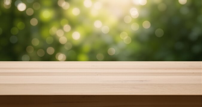Empty tabletop with natural bokeh background for product
