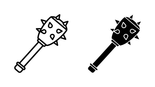 Medieval Spiked Mace Icon Set in Outline and Glyph Style