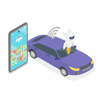 3D Isometric Flat Vector Illustration of Artificial Intelligence Tech, Set Of Vector Illustrations Depicting Abstract Concepts Of Autonomous Vehicle Technology. Item 3