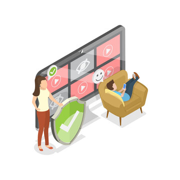 3D Isometric Flat Vector Illustration of Internet Cyber Safety, Parental Control. Item 2